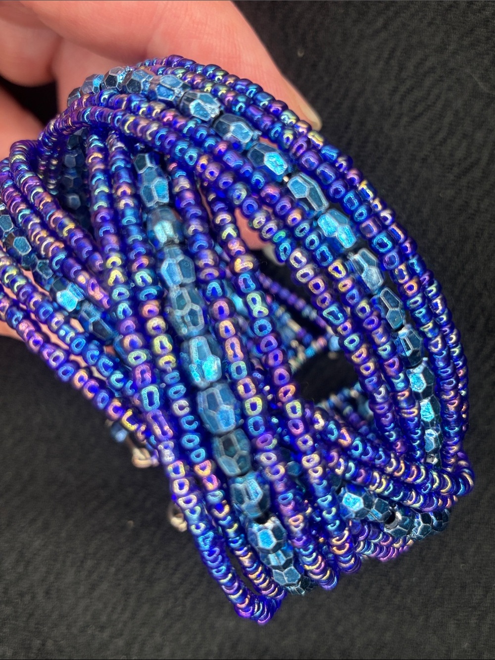 Blue Iridescent Beaded Multi-Strand Women’s Bracelet